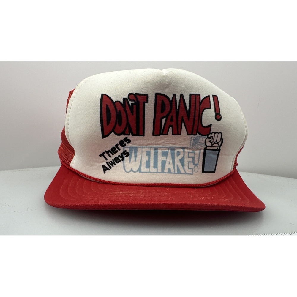 Vintage "Don't Panic Theres Always Welfare" Snapback Trucker Mesh Rope Hat